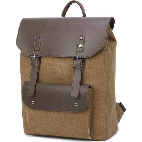New Canvas with Leather Backpack Mens Hot Sale Color Canvas Bag Shoulder Casual Multi-function Computer Bag