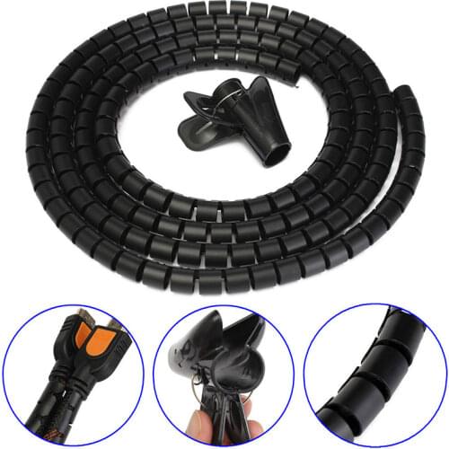 New Portable 2M Cable Cord Tidy PC Wire Organising Tool Kit Spiral Wrap Home Office #80583