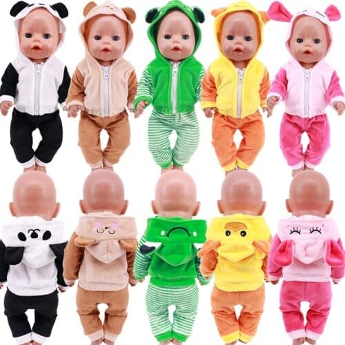 18 Inch Doll Clothes 43cm Cute Panda Frog Suit Plush Hooded Pajamas Doll Accessories Baby Newborn Birthday Gift Childrens Toys
