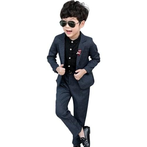Boys Formal Jacket+Pants+Flower 3Pcs Clothing Set Children Gentleman Performance Evening Tuxedo Dress Enfant Kids Wedding Suit