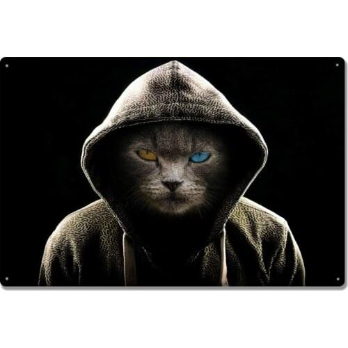 Colourful Eyes Modern Hooligan Cat Thug Animal Tin Signs Indoor & Outdoor Home Bar Coffee Kitchen Wall Decor Cat Metal Tin Sign