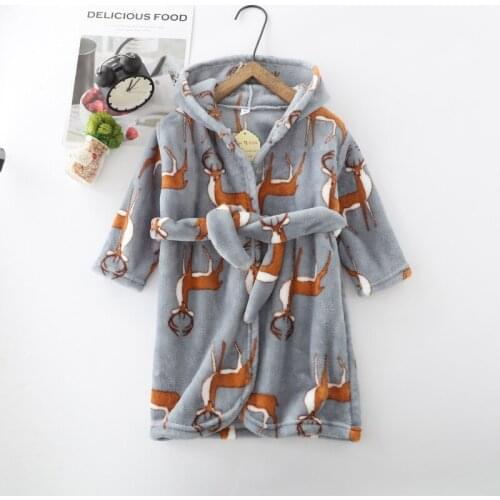 Autumn Winter Children Sleepwear Robe Flannel Hooded Warm Bathrobe Kids Pajamas For Boys & Girls Lovely Cartoon Animals Robes