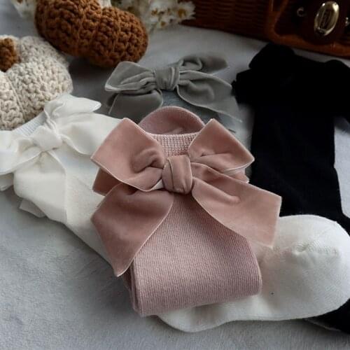 0-5T kids socks winter big velvet bowknot side design knee high socks long socks for girls boots socks children leg warmers Xmas