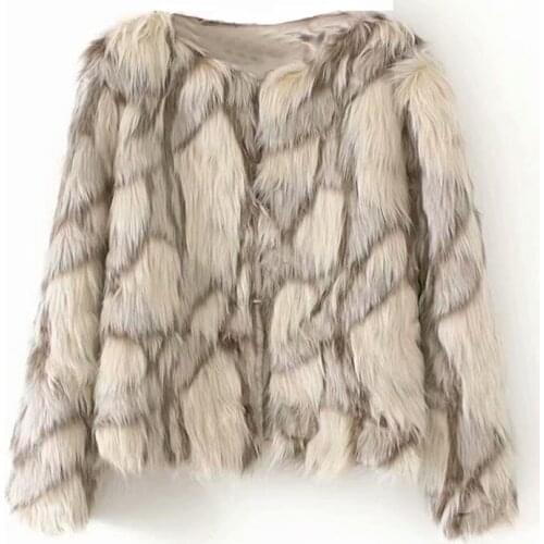 Winter Warm Women Outwear Soft Coat Faux Fur Coat Jacket Stylish Elegant Ladies Contrast Color V Neck Full Length Female Coat