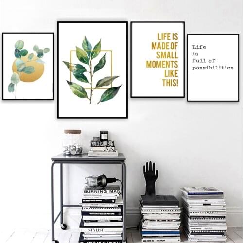 Printed Green Leaf Canvas Poster Home Decor Minimalist Nordic Life Quotes Painting Wall Art Modular Pictures For Living Room