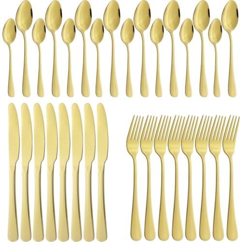 Dinnerware Gold Knives Fork Spoon Teaspoons Stainless Steel Set Silverware Set Cutlery Flatware Outdoor Kitchen Home Tableware