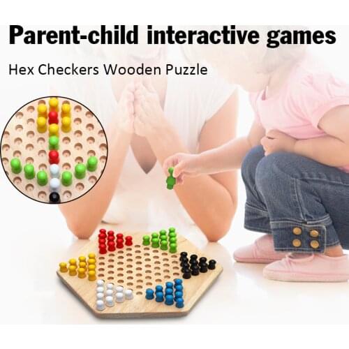 Traditional Hexagon Wooden Chinese Checkers Sets With Colorful Chessman Desktop Parent-child Interactive Game For Family Game