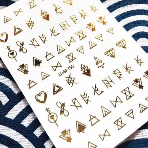 U+ series U+50 DESIGNS GOLD geometric 3d nail art stickers decal template diy nail tool decorations