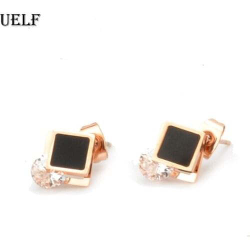 Uelf Female Zircon Stone Earrings Rose Filled Jewelry Vintage Wedding Stainless Steel Stud Earrings For Women
