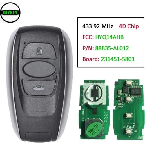 DIYKEY 231451-5801 Smart Remote Key FSK 433.92MHz for Subaru BRZ Forester Impreza Legacy WRX XV 2014 - 2017 Fob FCC: HYQ14AHB