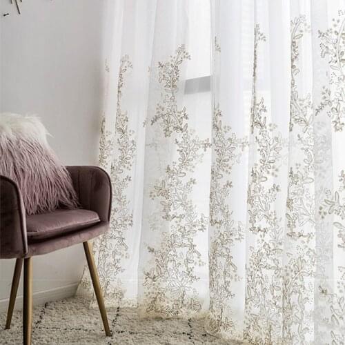 Embroidered Luxury Tulle Curtain For Living Room Bedroom Floral Voile Sheer Window Screen Curtain for Kitchen Lace Blinds Drapes