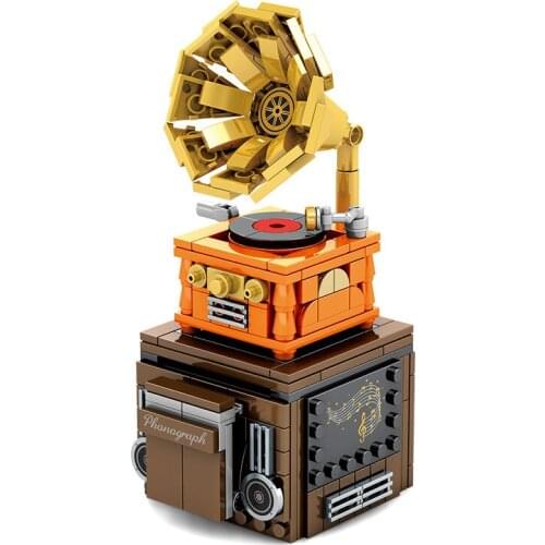 High-tech Building Blocks Classic Phonograph Bluetooth Speaker Kit Creator Phone Holder Model Diy Educational Toys For Gifts