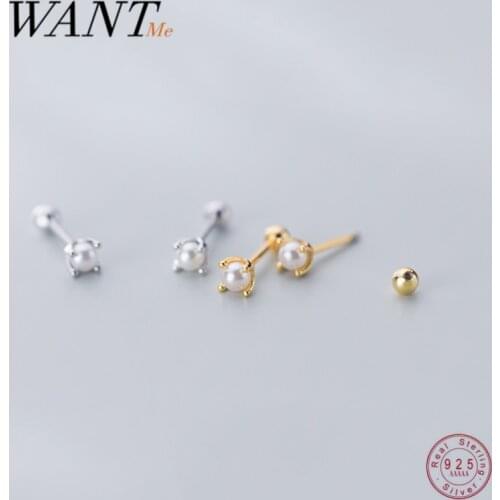 WANTME Genuine 925 Sterling Silver Fashion Korean Mini Cute Pearl Stud Earrings for Women Romantic Party Birthday Jewelry Gifts