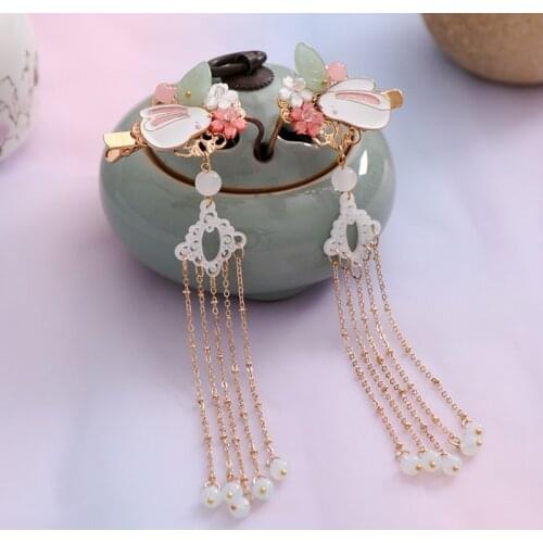 Retro Chinese Ancient Hanfu Headdress Long Tassel Hairclip Animal Shape Hairpins Girl Child Perform Headpiece LB
