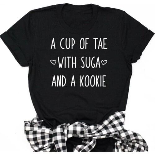 Women Casual A Cup of Tea with Sugar and A Cookie TShirts Summer Fashion Tumblr Graphic Top Clothing