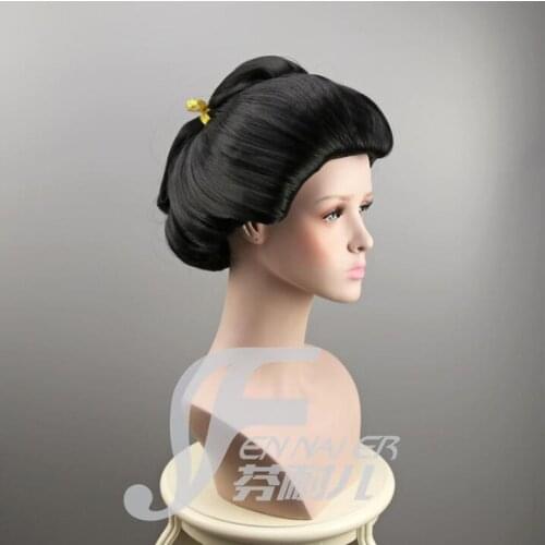 Woman Black hair Japanese Geisha Flaxen Hair Synthetic Daily Cosplay Wig