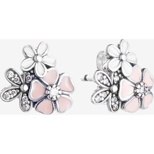 100% 925 Sterling Silver Pan Earring New Style Daisy Cherry Blossom Earrings For Women Wedding Gift Fashion Jewelry