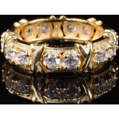 Brand Jewlery Ladys 14K Yellow Gold Plated White Tanzanite Couple rings 925 silver Eternal Wedding Ring for Women Size 5-12