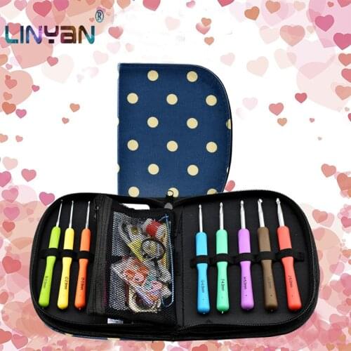 1 set Hot sell wave point bag TPR crochet hook Yarn knitting tools Stainless steel hand sewing bearded needle Craft Needles ZL4