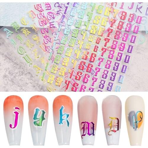 1pc Nail Art Digital Laser Sticker Watermark Inscription Illusion Cool Symbol English Old FontDIYnail Art Decoration Slider Tool