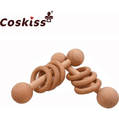 1pc Organic Baby Teething Product Beech Wooden Rattle Teether DIY Wood Teether Pendent Eco-Friendly Safe Baby Teething Chew Toys