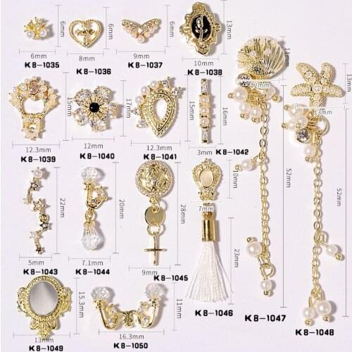 10 pcs Shiny Zircon Pearl Pendant 3D Nail Art Decoration Luxury Chain Bracelet Wedding Alloy Jewelry Manicure Design Accessories