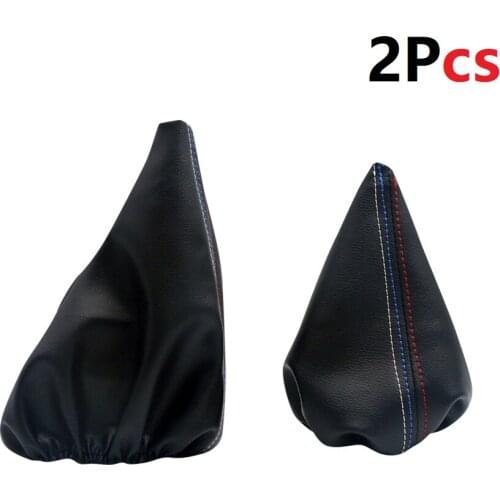 2PCS PU Leather Gear Shift Knob Cover Dust Cover Handbrake Cover For BMW 3 Series E30 E34 Z3 E46 E36