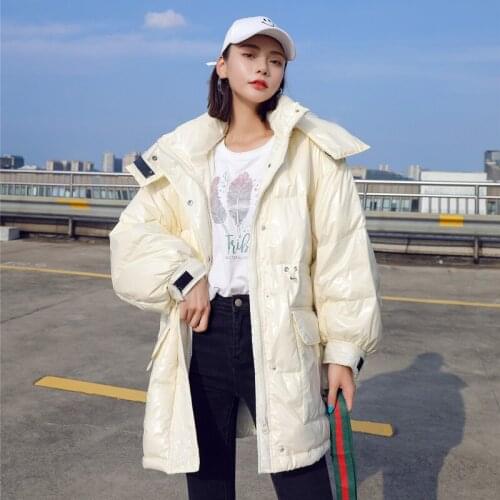 2021 Fashion Winter Down Coats Women Casual Loose Down Parkas Jackets Woman Glossy Down Jacket Coat Female Warm Hooded Outwear