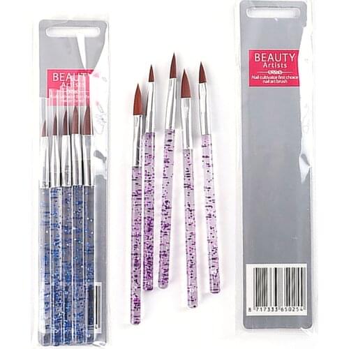 5pcs/Set Nail Brushes Painting Drawing Crystal Handle Acrylic UV Gel Carving Powder Nail Art Pen Nylon Manicure Tools Tc#090