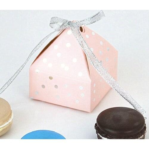 50pcs 6x6x7.5cm Mini Dots Bronzing Candy Boxes Chocolate Box For Baby Shower Packaging Gift Box Birthday Wedding Party Favor Box
