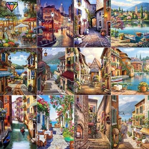 XUEQIXIAOZU Full Square/Round Street Scenery Diamond Drawing Diamond Embroidery 5D Diy Diamond Setting Home Decoration Gifts