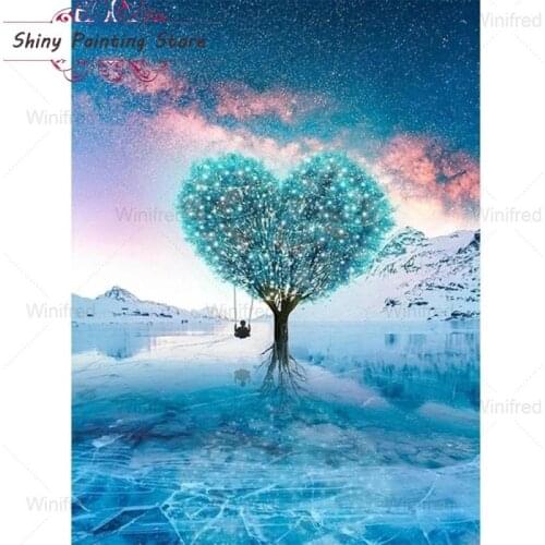 5D DIY Full Square/Round Diamond Painting Blue Heart Tree Landscape Home Decoration Gifts Cross Stitch Art Rhinestone Embroidery