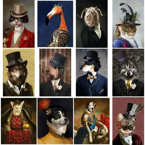 Diamond Painting Vintage Style 5D Diy Noble Europe Animal Embroidery Classy Dog Cat Cross Stitch Home Wall Art Decor Gift Mosaic