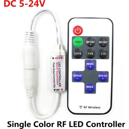 DC 5V 12V 24V 12A Mini RF Wireless LED Remote Controller Led Dimmer Driver For Single Color LED Strip SMD 5050/3528/5730/3014