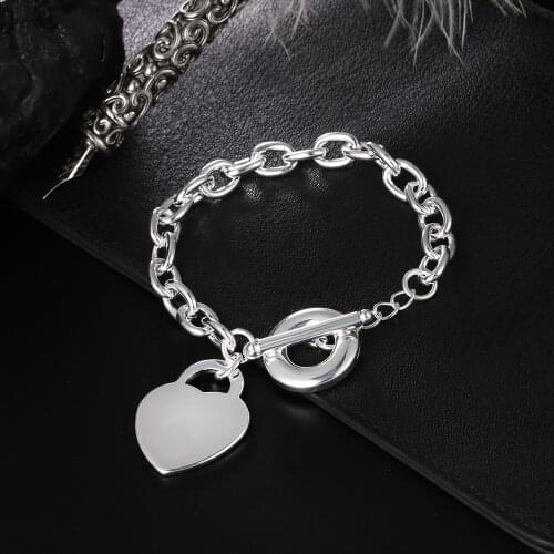 Factory direct fashion 925 sterling silver Bracelet for woman exquisite heart Pendant chain fine jewelry Wedding party lady gift