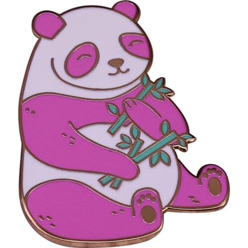 Fashion Cute Cartoon Pink Panda Eating Bamboo Copper Enamel Clothes Lapel Badge Brooch Pin Accessories