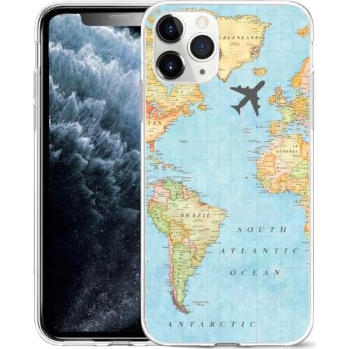 World Map Travel Phone Case Cover For iPhone 12 pro max 11 7/8 Plus phone Cover for iphone XS/XR Soft SiliconeTPU Coque