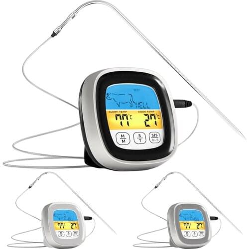 Digital Meat Thermometer Touchscreen LCD Display Instant Read Food Thermometer Long Probe Kitchen Timer for Oven Accessories