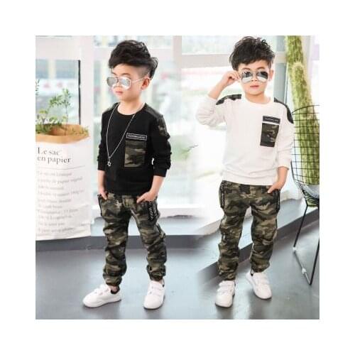 Children jogging spring autumn set 4-5-6-7Y fashion cotton shirt+camouflage style pants 2pcs little boys tracksuit