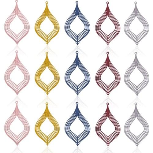 5 Colors Stainless Steel Filigree Pendants Spray Painted Leaf Charms for Dangle Earrings Jewelry DIY Etched Metal Embellishment