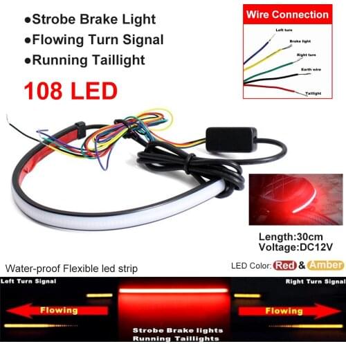 Flexible 108 LED Motorcycle Light Bar Strip Tail Turn Signal Tail Rear Brake Stop Bulb Lamp Brake Light 30cm Length Dual Color
