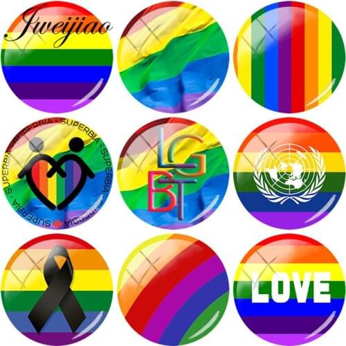 JWEIJIAO 5pcs Glass Cabochon Gay LGBT Rabinbow love Pattern Glass Cabohcon Dome Beads DIY Cuatom Earrings Keychain Necklace