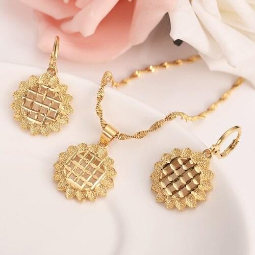 Dubai India Ethiopian Set Jewelry Necklace pendant Earring jewelry Habesha Girl Gold flower African Bridal Sets best gift women