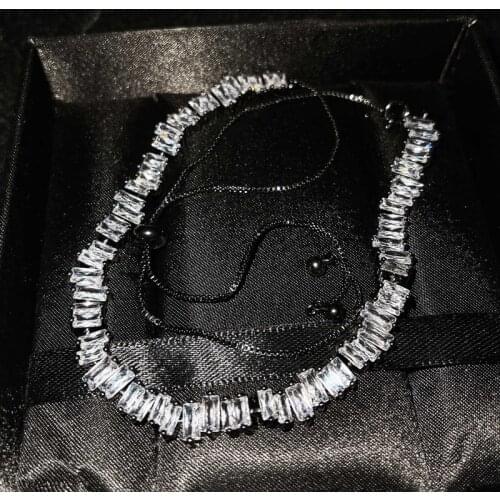 Korean Style Fashion Necklace Inlay Full Shiny Irregular Zircon Black Gold Jewelry Retractable Adjustable Choker For Women Party