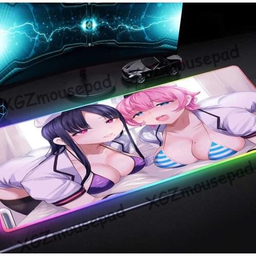 XGZ Large RGB Colorful Luminous Mouse Pad Lock Edge Comic Sexy Busty Nurse Computer Desk Mat Rubber Non-slip for Csgo Dota Gamer
