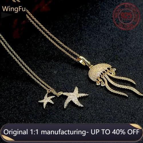 S925 sterling silver marine life jellyfish starfish pendant zircon gold necklace fashion luxury brand monaco jewelry gift