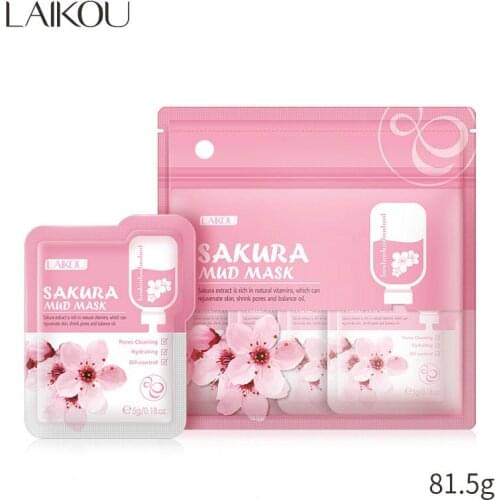 Laikou 12PCS Japan Cherry Blossom Mud Mask Refreshing Replenishing Rejuvenate Skin Shrink Pores Balance Oil Face Masks Skin Care