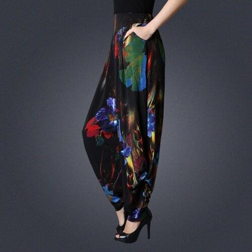 Summer runway casual harem flare high waist loose floral Wide leg pants women clothing print Vintage trousers sizeM-3XL
