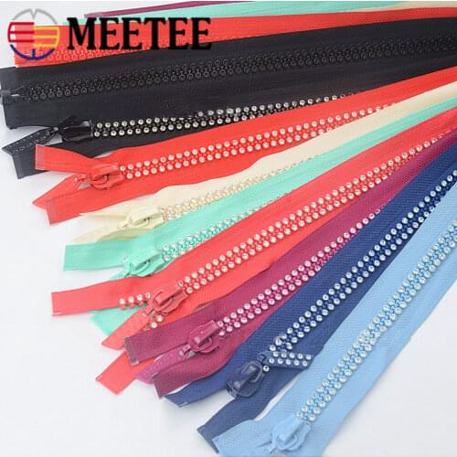 Meetee 2/5pcs 60cm 10# Resin Zipper Double Diamond Shiny Open-End Zips for Clothing Coat Bags Zippers Decoration Accessories