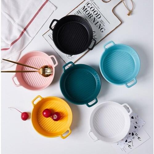 Food Steamed Bowl Binaural Ceramic Baking Bowl Salad Instant Noodle Bowl Pasta Microwave Oven Dessert Bowl